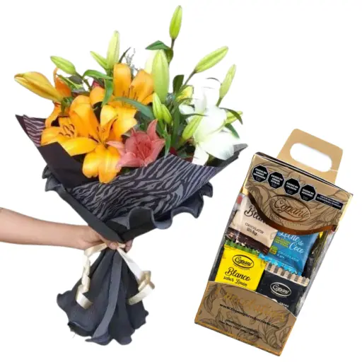 Ramo de flores liliums lirio black con chocolatines copani 